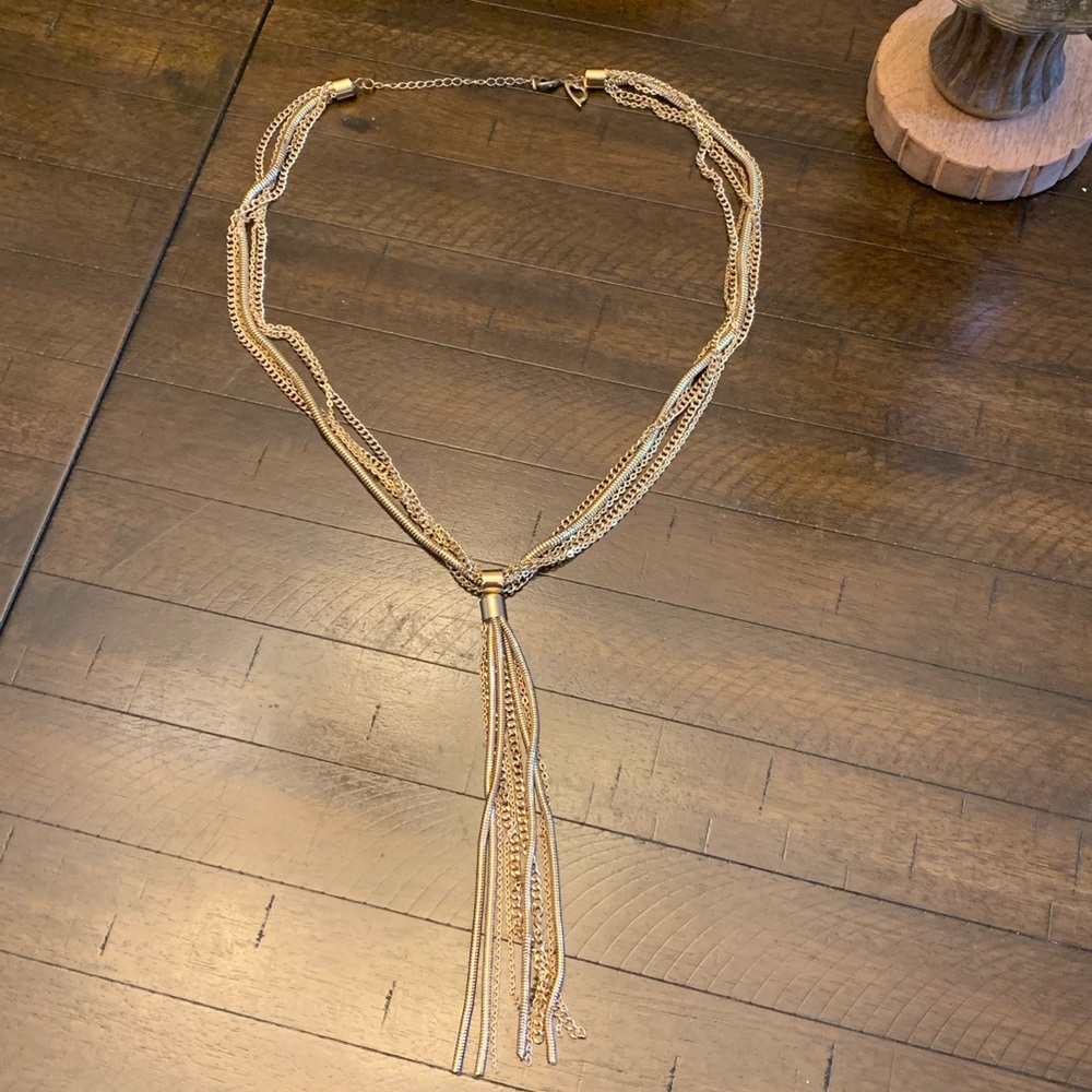 Gold Multi-Strand Y-Shaped Lariat Necklace